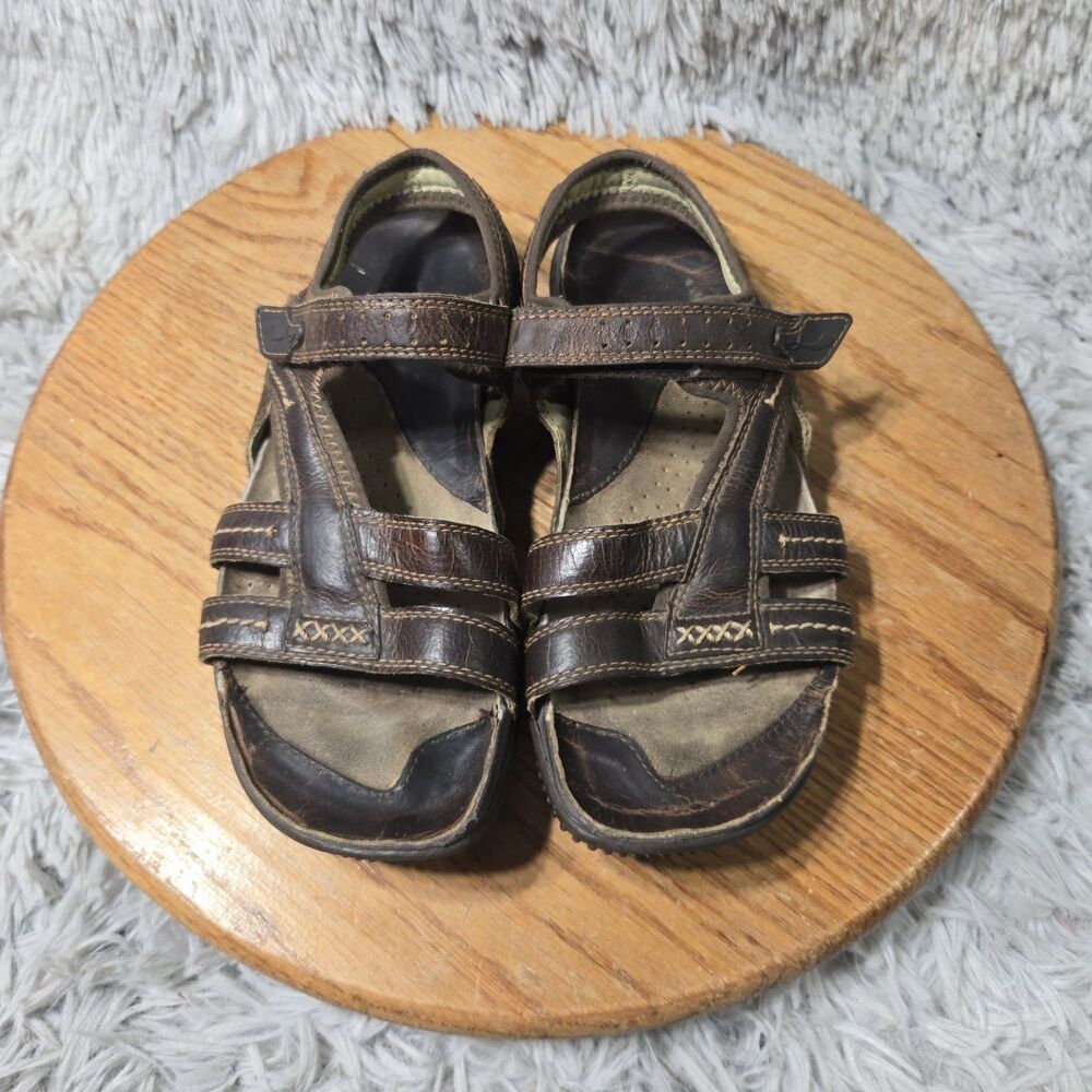 Earth Origins Sandstone Sandal Women 6.5B Brown Leather Ankle Strap Comfort Shoe